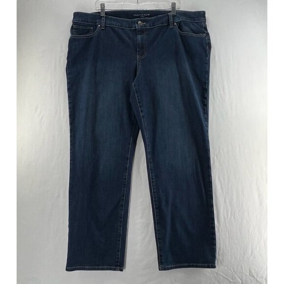 Chico's Denim - Chicos Straight Leg Jeans Women 4R Stretch Denim Mid-Rise Zip Fly Dark Blue Wash